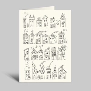 Weihnachtskarte | 24 winterliche Häuschen | Pigmentliner | Klappkarte A6