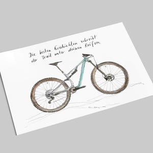 Fahrrad Postkarte | Mountainbike | Die besten Geschichten schreibt der Trail unter deinen Reifen