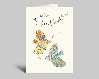 Watercolor card for confirmation | Colorful birds with pattern | For your confirmation | Folding card DIN A6 | with envelope