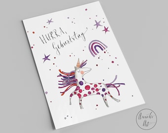 Postcard - HURRAY Birthday | Unicorn and rainbow | Birthday card