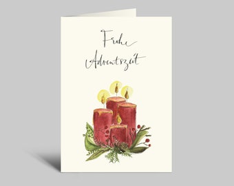 Merry Advent | four burning candles | Advent Card | Christmas Card | Folded card with envelope