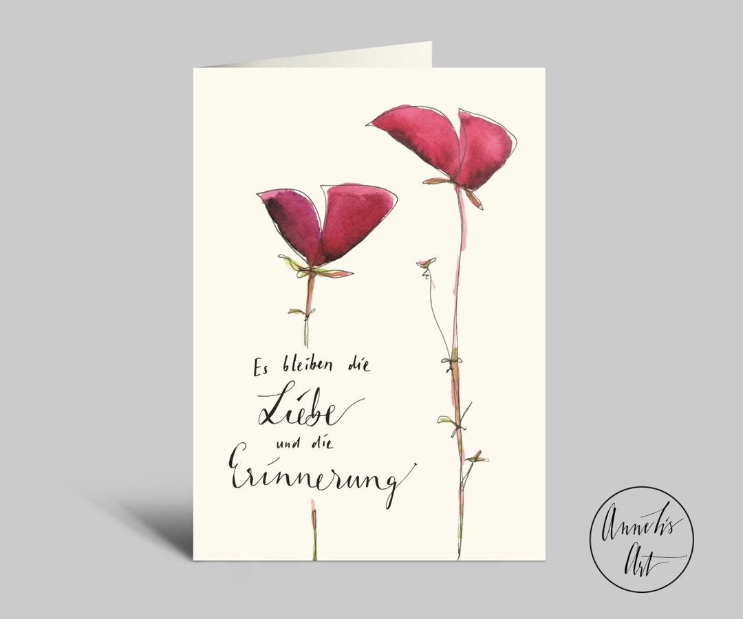 Aquarell Trauerkarte Es bleiben die Liebe und Erinnerung Klappkarte DIN