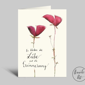Aquarell Trauerkarte | Es bleiben die Liebe und Erinnerung | Klappkarte DIN A6