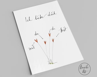 Valentinstagskarte | Postkarte mit Spruch | Ich liebe dich, weil du toll bist | Liebeskarte | Hochformat | Handlettering