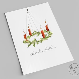 Christmas card | Advent wreath | Advent, Advent... | Advent card | four candles for Advent