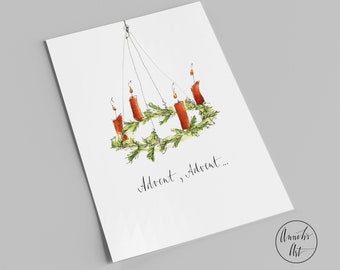 Christmas card | Advent wreath | Advent, Advent... | Advent card | Four candles for Advent