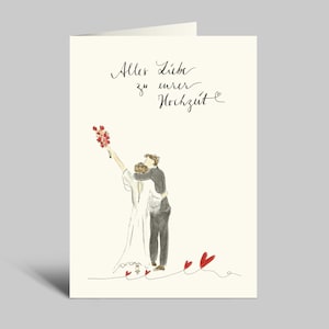 Aquarell Hochzeitskarte | Alles Liebe zu eurer Hochzeit | Brautpaar mit Strauß | Klappkarte mit Umschlag
