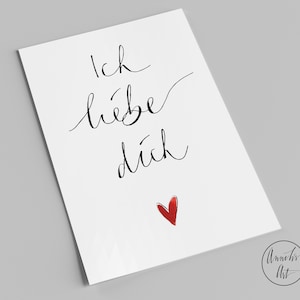 Valentinstagskarte | Postkarte mit Spruch | Ich liebe dich | Liebeskarte mit Herz | Hochformat | Handlettering