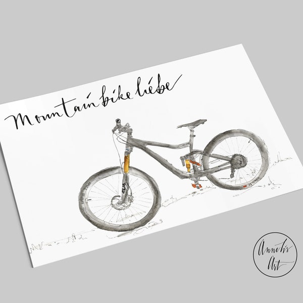 Fahrrad Postkarte | schwarzes Mountainbike | MTB | Mountainbikeliebe