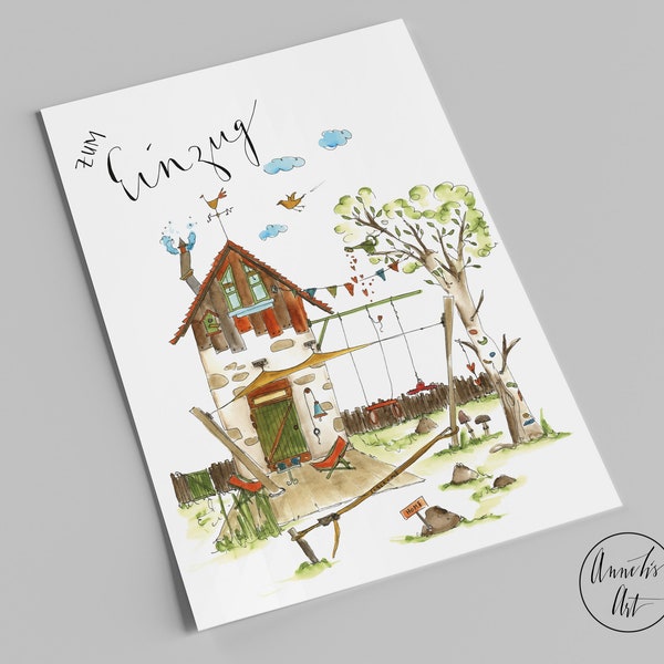 Postkarte zum Einzug | detailreiches und charmantes Haus | Umzugskarte
