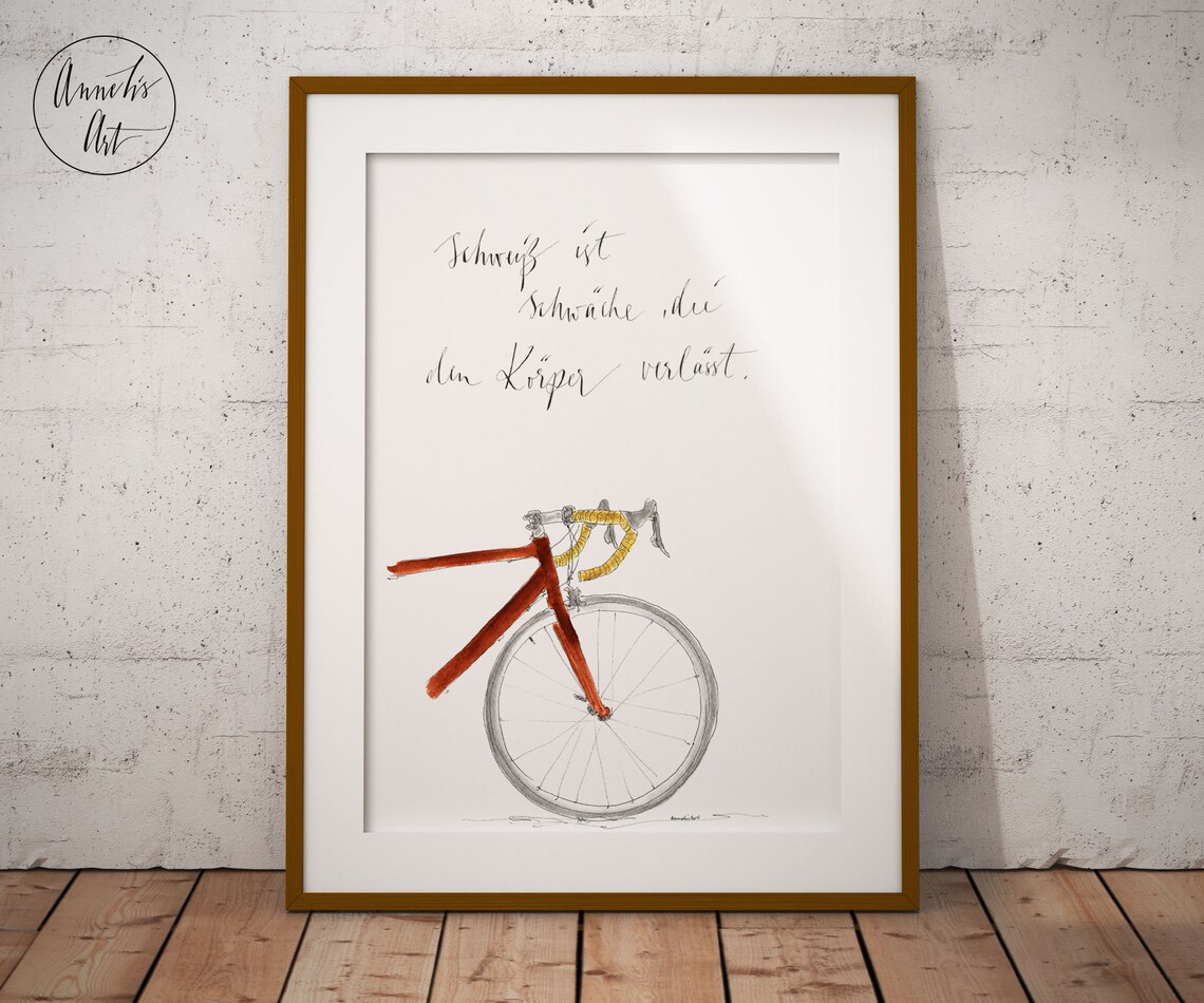 Original Aquarell Individuelles Wandbild Rennrad mit Spruch Etsy