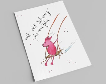 New Year's card | Lucky pig | With a lot of momentum into the new year | New Year's Eve postcard with saying