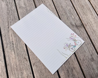 DIN A4 stationery | Bicycle with flowers | Recycled paper | 25 sheets | Lined