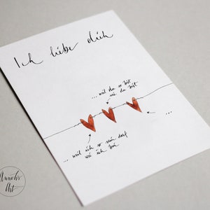 Valentinstagskarte Postkarte mit Spruch Ich liebe dich, weil du du bist Liebeskarte Hochformat Handlettering Bild 2