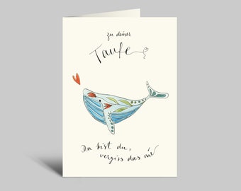 Baptism card | cute whale with floral pattern | For your baptism | "You are you, never forget that" | Folding card with envelope