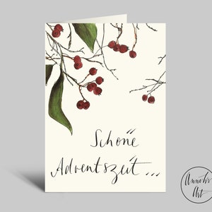 Schöne Adventszeit... | Klappkarte mit Umschlag | stilvolle Weihnachtskarte |  | Hagebuttenäste