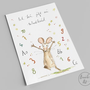 Postkarte zur Einschulung | Ich bin jetzt ein Schulkind | Karte zum Schulstart | Karte zum Schulanfang | ABC