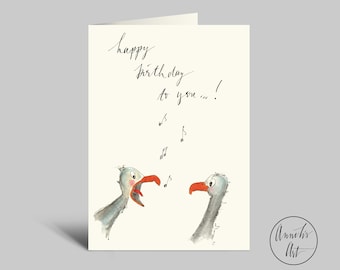 Folding card with envelope | Birthday greeting card | Whooping seagulls | happy Birthday