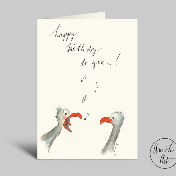 Folding card with envelope | Birthday greeting card | Whooping seagulls | happy Birthday