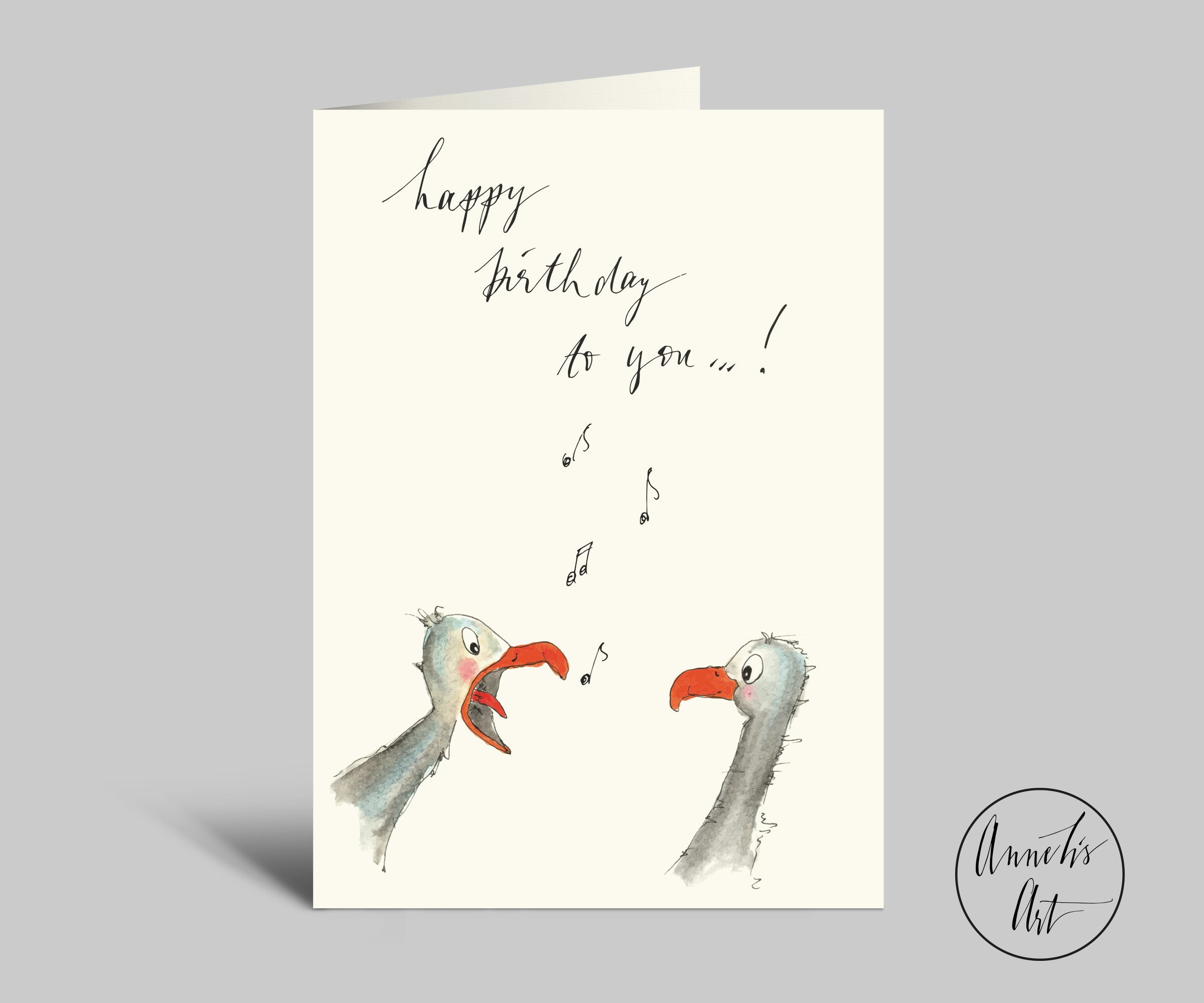 Folding card with envelope | Birthday greeting card | Seagulls | happy birthday