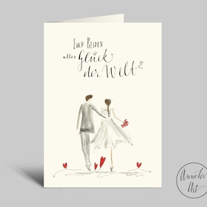 Aquarell Hochzeitskarte mit Spruch, Brautpaar und Herzen | Klappkarte DIN A6