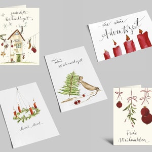 Weihnachtskarten 5er Set Aquarell-Karten zur Weihnachtszeit Frohe Adventszeit Schöne Weihnachtszeit verschiedene Motive Sparpaket Bild 2