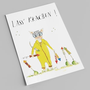 Neujahreskarte | Verrücktes Schwein mit Silvesterraketen | Lass' krachen! | Postkarte zu Silvester