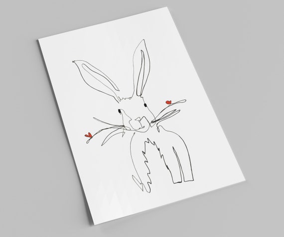 Osterkarte | One-line drawing Osterhase | Postkarte zu Ostern| Karte Ostergrüße | Happy Easter | Ostergrüße