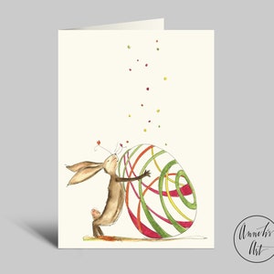 Osterkarte | Hase mit seinem riesigen Osterei | Klappkarte mit Umschlag | Hase mit seinem riesigen Osterei | Ostern | Karte Frohe Ostern