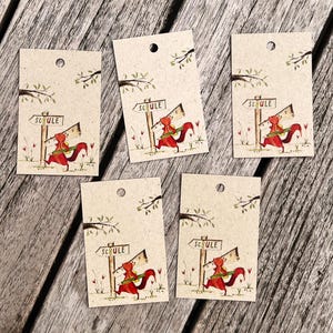 Geschenkanhänger | 5 x "kleines Eichhörnchen kommt in die Schule" | Einschulung | Rechteckig aus Graspapier | 8,5 x 5,5 cm