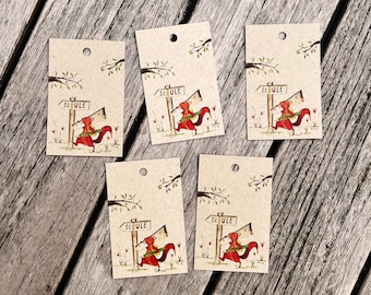 Gift tags | 5 x "Little squirrel goes to school" | First day of school | Rectangular, made of grass paper | 8.5 x 5.5 cm