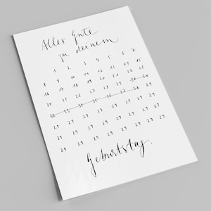 Spruchkarte | Alles Gute zu deinem Geburtstag | Streichkalender | Handlettering Postkarte | schwarz weiß | Geburtstagskarte
