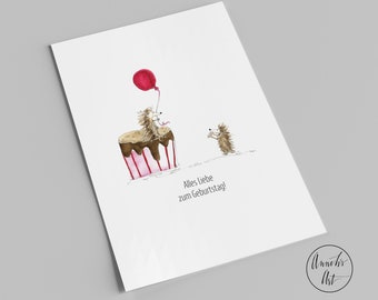 Postcard | Happy Birthday | cute hedgehogs | Birthday card