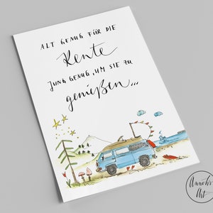 Postkarte zum Ruhestand Reiserentner Ruhestandskarte mit witzigem