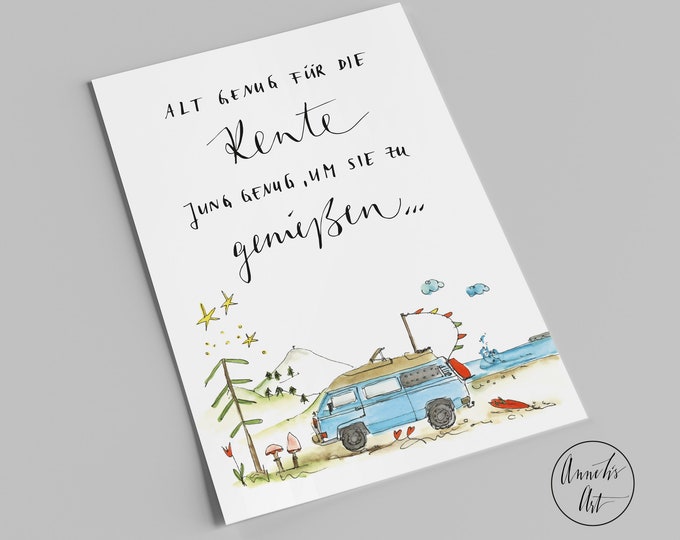 Postkarte zum Ruhestand Reiserentner Ruhestandskarte mit witzigem