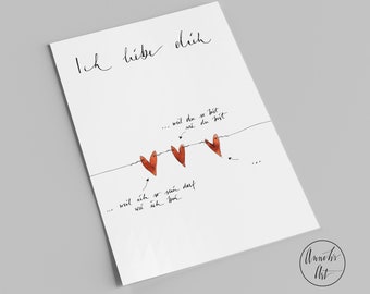 Valentine's Day card | Postcard with a saying | I love you because you are you | Love card | Portrait format | Hand lettering