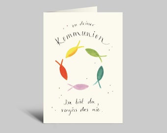 Folding card for communion colorful fish | Rainbow colors | You are you, never forget that | Watercolor card DIN A6 | with envelope