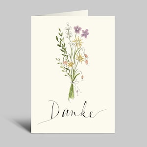 Dankeskarte | Danke und Blumenstrauß | Klappkarte | Aquarell-Karte mit Umschlag