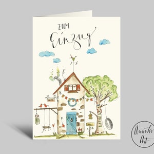 Klappkarte zum Einzug | Haus mit Garten | Klappkarte mit Umschlag zum Einzug oder Umzug