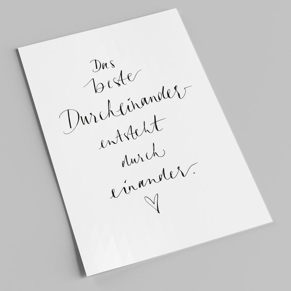 Spruchkarte | Das beste Durcheinander entsteht durch einander | Liebeskarte mit Schriftzug | handlettering Postkarte