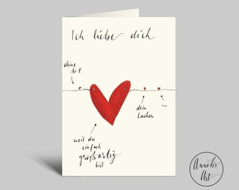 Valentinstagskarte | Liebeskarte | Ich liebe dich | Klappkarte mit Umschlag | Klappkarte