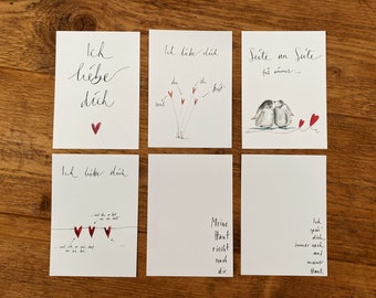 Love cards set of 6 | Love | Six postcards for Valentine's Day | Savings package | Various watercolor motifs and sayings