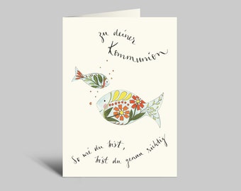 Folding card for communion cute colorful fish | Just the way you are, you are exactly right | Watercolor card DIN A6 | with envelope