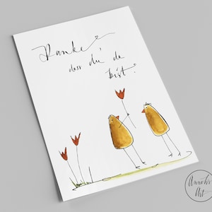 Dankeskarte | zwei Küken mit Blumen | Danke, dass du da bist | Postkarte