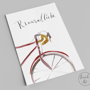 Fahrrad Postkarte | rotes Rennrad  | Rennradliebe | Aquarellpostkarte A6