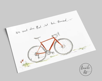 Rennrad Postkarte | Fahrrad mit Spruch | Wer rennt ohne Rad, hat kein Rennrad. | Rennradliebe