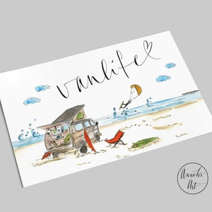 Postkarte | Surferbulli am Strand | Vanlife | Kitelife | Karte für Kitesurfer
