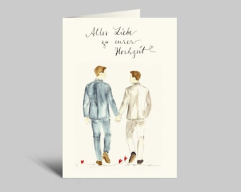 Watercolor wedding card | Two men | Best wishes for your wedding | LGBTQI+ | Folded card with envelope