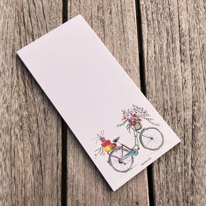 Notizblock aus ReCYCLINGpapier | Blumenfahrrad | buntes Aquarellmotiv | Schreibblock ohne Linien | 99 x 210 mm