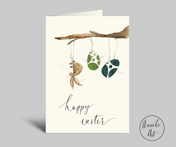 Osterkarte | Hase turnt am Osterbaum | Klappkarte mit Umschlag  | Happy Easter | Ostern